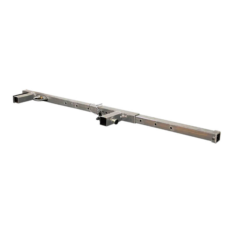 The French Creek Production Door Jamb Anchor 1785 is a metal adjustable RV bumper hitch receiver with multiple holes for sizing, a central hitch receiver, and a safety pin that meets OSHA requirements for towing or attaching fall protection.