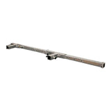 The French Creek Production Door Jamb Anchor 1785 is a metal adjustable RV bumper hitch receiver with multiple holes for sizing, a central hitch receiver, and a safety pin that meets OSHA requirements for towing or attaching fall protection.
