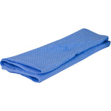 The PIP EZ-COOL Cooling Towel 396-602-B from PIP is crafted from Poly Vinyl Alcohol, showcasing a folded design in light blue with a distinct waffle-textured pattern.