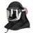 The Pureflo ESM+ PF60 PAPR Welding Helmet PR05801-_-1_1 is a powered air purifying respirator with a clear face shield, Hi Vis Yellow top, and fabric neck covering. It features a pink filter cartridge on the side for enhanced safety.